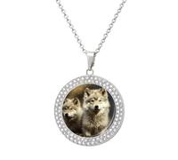 Custom Cute Wolf Picture Necklace Personalized Circle Chain Pendant Gold/Silver Photo Dog Tag Keepsake Necklaces Hip Hop Memorial Jewelry Gifts for Men Women, One size, Titanium Steel, Rhinestone