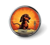 Custom Dachshund Looking at Plate Lapel Pin Aluminum Alloy Button Badge Personalized Exquisite Brooch Classic Mini Pin 1 Inch for Backpacks Hat Suit Jacket Clothing Decoration