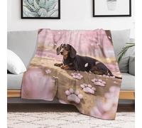 Custom Dachshund Paw Print Flannel Fleece Throw Blanket 60x80 Inch Soft Cozy Throws for Couch Sofa Bed Farmhouse Blankets Comfort Decorative Bedtime Blanket Lightweight All Season Easy Care