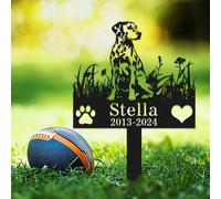 Custom Dalmatians Dog Memorial Grave Marker with Stake,Personalized Dogs Name Memorials Engraved Burial Sign,Customized Loss of Sympathy Gifts for Pet Owner,Flower Pets Headstone for Cemetery Lawn