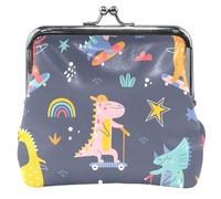 Custom Dancing Dinosaurs Dark Blue Women Cute Coin Purse Leather Kiss Lock Card Wallet Change Purse, Dancing Dinosaurs Dark Blue, Classic
