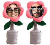 Custom Dancing Sunflower Toy, Talking Flower with Custom Face, Repeats What You Say Sings Mimicks Records 120 Songs Funny Toys,Personalized Plush Toy Gifts for Birthday Festival (Watermelon Red)