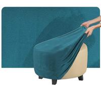 Custom Dark Blue Round Velvet Slipcover Stretch Footstool Protector for Pouf & Sofa Elastic Bottom Fits 35" Diameter Hassock Stylish Home Décor
