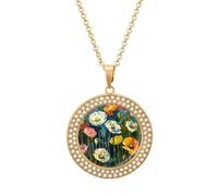 Custom Dark Green Plants Picture Necklace Personalized Circle Chain Pendant Gold/Silver Photo Dog Tag Keepsake Necklaces Hip Hop Memorial Jewelry Gifts for Men Women, One size, Titanium Steel