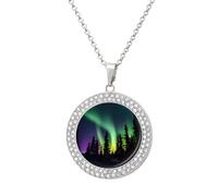 Custom Dark Northern Lights Print Picture Necklace Personalized Circle Chain Pendant Gold/Silver Photo Dog Tag Keepsake Necklaces Hip Hop Memorial Jewelry Gifts for Men Women, One size, Titanium Steel