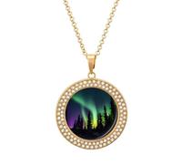 Custom Dark Northern Lights Print Picture Necklace Personalized Circle Chain Pendant Gold/Silver Photo Dog Tag Keepsake Necklaces Hip Hop Memorial Jewelry Gifts for Men Women, One size, Titanium Steel