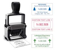 Custom Date Stamp with Personalized Text Logo Customized Self-Inking Rubber Dater Stamper for Received Paid Completed Emailed Posted Scanned Approved Heavy Duty Office Business Stamps, 4 Sizes