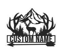 Custom Deer Hunting Metal Sign, Personalized Name Metal Wall Art with Deer Fish, Rustic Wall Sign, Outdoor Hunter Decor for Cabin, Man Cave, Office, Garage (Style-2)