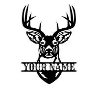 Custom Deer Name Sign, Personalized Deer Head Metal Wall Art, Home Deer Hunter Surname Sign, Customize Your Name Sign, Personalized Home Metal Sign Plaque (Style-2)