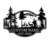 Custom Deer Name Sign, Personalized Deer Head Metal Wall Art, Home Deer Hunter Surname Sign, Customize Your Name Sign, Personalized Home Metal Sign Plaque (Style-6)