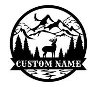 Custom Deer Name Sign, Personalized Deer Head Metal Wall Art, Home Deer Hunter Surname Sign, Customize Your Name Sign, Personalized Home Metal Sign Plaque (Style-4)
