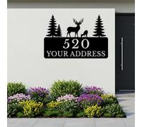 Custom Deer & Pine Address Plaque - Personalized Metal Door Numbers, Rustic Lake House Sign, Natural Tree Pattern, Cabin Entry Decor, Lakeside Residential Marker (Style-3)