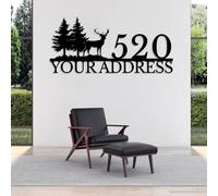 Custom Deer & Pine Address Plaque - Personalized Metal Door Numbers, Rustic Lake House Sign, Natural Tree Pattern, Cabin Entry Decor, Lakeside Residential Marker (Style-5)