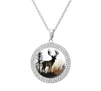 Custom Deer Silhouette Picture Necklace Personalized Circle Chain Pendant Gold/Silver Photo Dog Tag Keepsake Necklaces Hip Hop Memorial Jewelry Gifts for Men Women, One Size, Titanium Steel