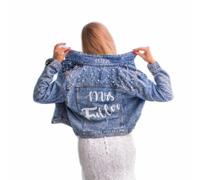 Custom Denim Jacket with Pearls Future Mrs. Customized jacket, Denim Jacket for Bride，Wedding jackets, Wifey jacket, Blue, 4XL