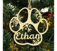 Custom Different Name Ornament, Cartoon Cat Dog Pawprint with Name Wooden Ornaments for Xmas Tree, Wooden Tags (XF1,1 Pcs)