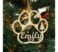 Custom Different Name Ornament, Cartoon Cat Dog Pawprint with Name Wooden Ornaments for Xmas Tree, Wooden Tags (XF8,1 Pcs)