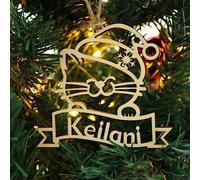 Custom Different Name Ornament, Cartoon Cat Dog Pawprint with Name Wooden Ornaments for Xmas Tree, Wooden Tags (XF9,1 Pcs)