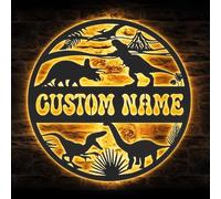 Custom Dinosaur Metal Wall Art LED Light Personalized Dino Name Sign Home Decor Kid Nursery Decoration Prehistoric Animal Christmas Birthday