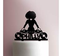 Custom DJ Afro Girl- Acrylic Cake Topper 8 Inch Width/Black
