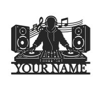Custom DJ Decorative Metal Signage,Custom DJ Record Turntablist Music Metal Wall Art, Personalized Music Headphone Decor,Personalized Disc Jockey Headphones Sign, DeeJay Black Wall Art (Style-6)