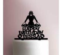 Custom DJ Happy Birthday Girl- Acrylic Cake Topper 5 Inch Width/Black
