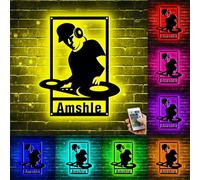 Custom DJ Player Wall Decor with Led Light,Personalized Name Neon Light Sign Music Theme Black Metal Wall Art Night Lamp for Bedroom Living Room Decor,Gift for Teens Kids Boys Girls Adults
