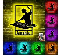Custom DJ Player Wall Decor with Led Light,Personalized Name Neon Light Sign Music Theme Black Metal Wall Art Night Lamp for Bedroom Living Room Decor,Gift for Teens Kids Boys Girls Adults