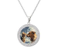 Custom Dog And Cat Picture Necklace Personalized Circle Chain Pendant Gold/Silver Photo Dog Tag Keepsake Necklaces Hip Hop Memorial Jewelry Gifts for Men Women, One Size, Titanium Steel, Rhinestone