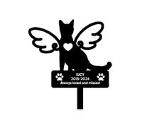 Custom Dog Cat Metal Memorial Grave Markers Sign Garden Stake Outdoor, Sympathy Cemetery Remembrance Gifts For Loss Of Pet Burial Marker Tombstone Headstone With Picture Name Yard Plaques (Cat-Angel)