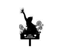 Custom Dog Cat Metal Memorial Grave Markers Sign Garden Stake Outdoor, Sympathy Cemetery Remembrance Gifts For Loss Of Pet Burial Marker Tombstone Headstone With Picture Name Yard Plaques (Cat-Flower)