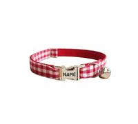 Custom Dog Collar with Metal Buckle Personalised Cat Collr with Name ID Durable Quick Release Pet Collar for All Dog Breeds (Red Plaid,S)
