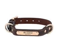 Custom Dog Collars Adjustable Waterproof Genuine Leather Pet Collar Personalised Engraved Nameplate and Phone Number ID Tags Collar Dog Tag Neck Collars for Small Medium Large Dogs Pet, S, Brown