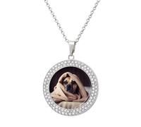 Custom Dog in A Blanket Picture Necklace Personalized Circle Chain Pendant Gold/Silver Photo Dog Tag Keepsake Necklaces Hip Hop Memorial Jewelry Gifts for Men Women, One Size, Titanium Steel