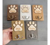 Custom Dog Lead Holder, Personalized Wooden Paw Print Hook with Engraved Pet Name, Hooks Leash and Key Holder, Farmhouse Pet Accessory Dog Decorative Signs and Plaques for Entryway