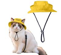 Custom Dog Sun Hat,Personalised Adjustable Ear Pet Hats With Embroidered Name, Round Brim Pets Visor Cap Pet Fisherman Hats for Small Dogs Cat Outdoor Sport (Yellow, L)