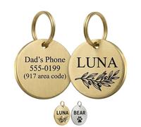 Custom Dog Tag Personalised for Pet - 2mm Thick Solid Brass ID Tags with Deep Engraving & QR Code Option, Durable Gold & Silver Finished Brass Name Tags for Dogs & Cats (20-35mm)