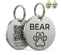 Custom Dog Tag Personalised for Pet - 2mm Thick Solid Brass ID Tags with Deep Engraving & QR Code Option, Durable Gold & Silver Finished Brass Name Tags for Dogs & Cats (20-35mm)