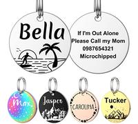 Custom Dog Tags, YEHANTI Stainless Steel Dog ID Tag, Funny Double Sided Engraved Personalized Pet ID Tag, Round Name Tag for Dog Cat Collar Unique and Cute Design Dog Tag, Silver