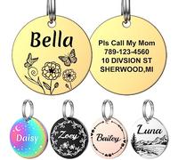 Custom Dog Tags, YEHANTI Stainless Steel Dog ID Tag, Funny Double Sided Engraved Personalized Pet ID Tag, Round Name Tag for Dog Cat Collar Unique and Cute Design Dog Tag, Gold