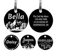 Custom Dog Tags, YEHANTI Stainless Steel Dog ID Tag, Funny Double Sided Engraved Personalized Pet ID Tag, Round Name Tag for Dog Cat Collar Unique and Cute Design Dog Tag, Black