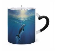 Custom Dolphin In The Ocean Heat Changing Coffee Mugs 11 Oz Ceramic Cup with Hidden Design Personalized Color Changing Heat Sensitive Magic Mug Novelty Funny Art Mug for Men Women