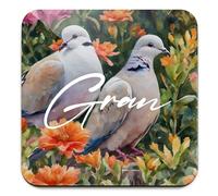 Custom Dove Art Coaster, Personalised British Nature 9cm Glossy Wood Coffee Drinks Mat Gift