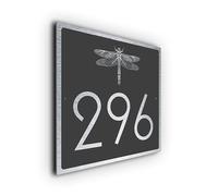Custom Dragonfly House Number Sign - Personalized Nature-Inspired Address Plaque | Weatherproof Metal Home Sign (Grey/Silver, 254mm X 254mm)