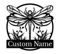 Custom Dragonfly Metal Wall Art, Personalized Dragonfly Garden Sign, Dragonfly Monogram, Personalized Name Sign, Outdoor Wall Sign, Porch Wall Decor, Custom Date Sign,Home Gift (Style-2)