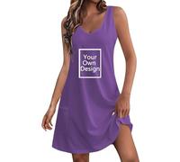 Custom Dress for Women Personalized Image Logo Text Customized Casual Sun Dresses Personalized Design Sleeveless Sundress V Neck Novelty Party (UK, Alpha, M, Regular, Regular, #02 Purple)