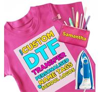 Custom DTF Transfers | Personalised Kids Name Tags & School Logos | Iron-on Decals for Bags, Pencil Cases & Uniforms | DIY Easy Application | Full-Color Sticker Sheets