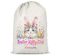 Custom Easter Egg Treat Bag Kitty Club Cat Gift Bag Kids Girls Fun Custom Name, L, Natural