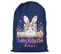 Custom Easter Egg Treat Bag Kitty Club Cat Gift Bag Kids Girls Fun Custom Name, L, Navy