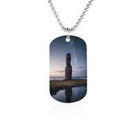 Custom Easter Island Statues Dog Tag Necklace 23.6" Chain Personalized Photo Pendant for Men Women Stainless Steel Memorial Picture Couple Necklace Jewelry Keepsake Bereavement Sympathy Gifts